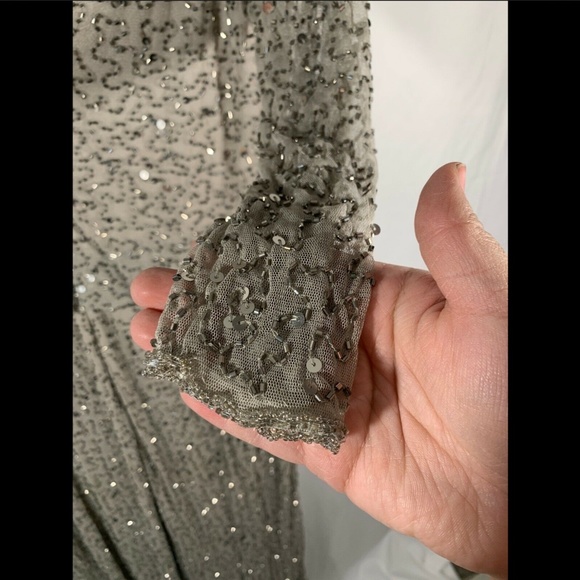 NWT Pisarro Nights Bead Embellished Blouson‎ Evening Gown Silver [SZ 8 ] - Picture 7 of 8